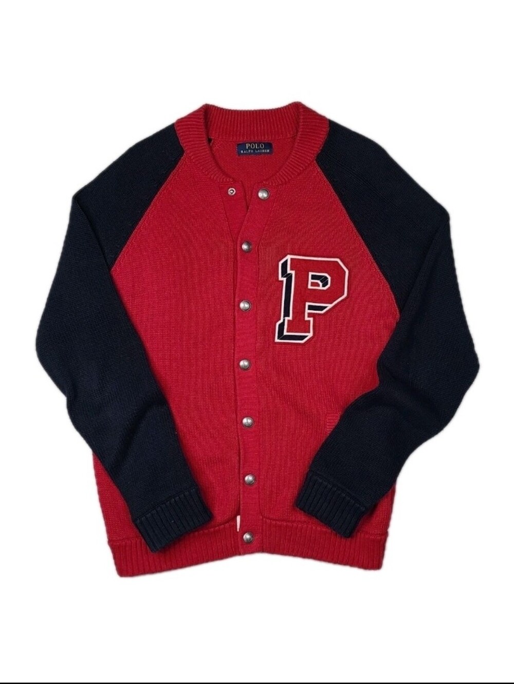 Polo Ralph Lauren College Cardigan Sweater "P" Patch Retro Collegiate Size Small